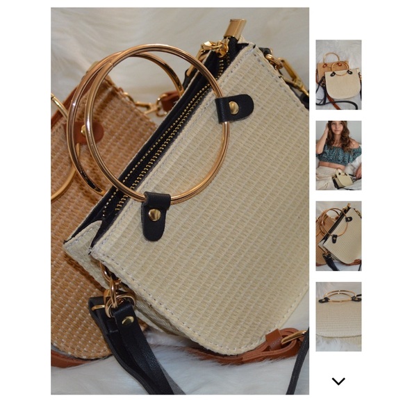 1 left! Straw Crossbody with Metal Handle Accent - Picture 2 of 5